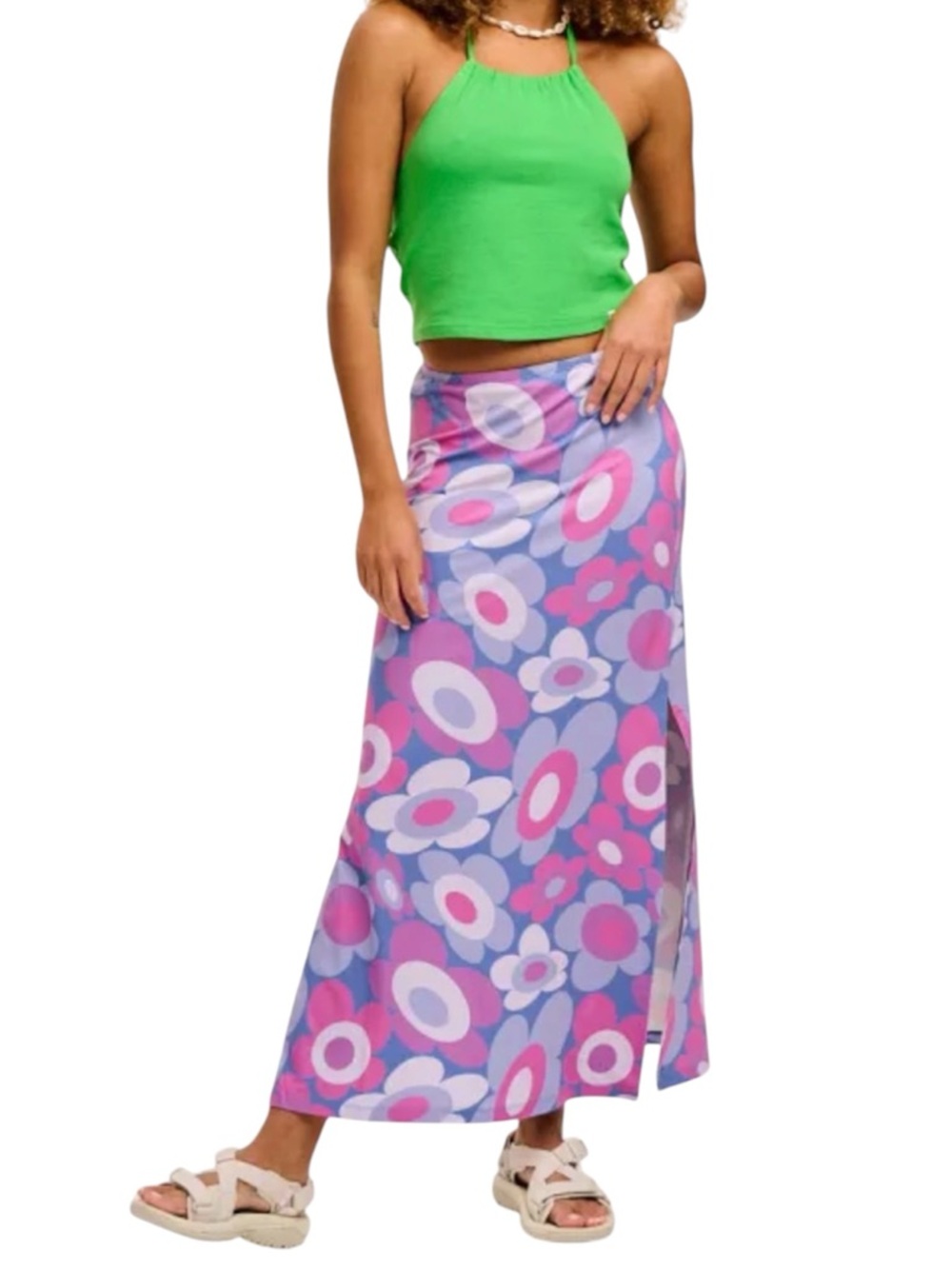 Lucy & Yak Avril floral side slit recycled polyester maxi skirt size Medium